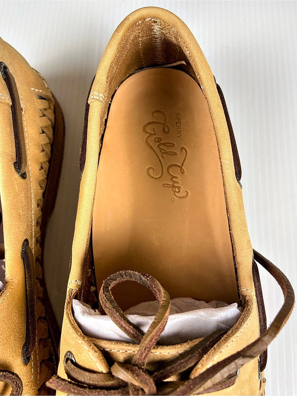 Sperry Gold Cup Woven Leather Boat Shoes Tan Men’s 10.5 NIB - Picture 10 of 16